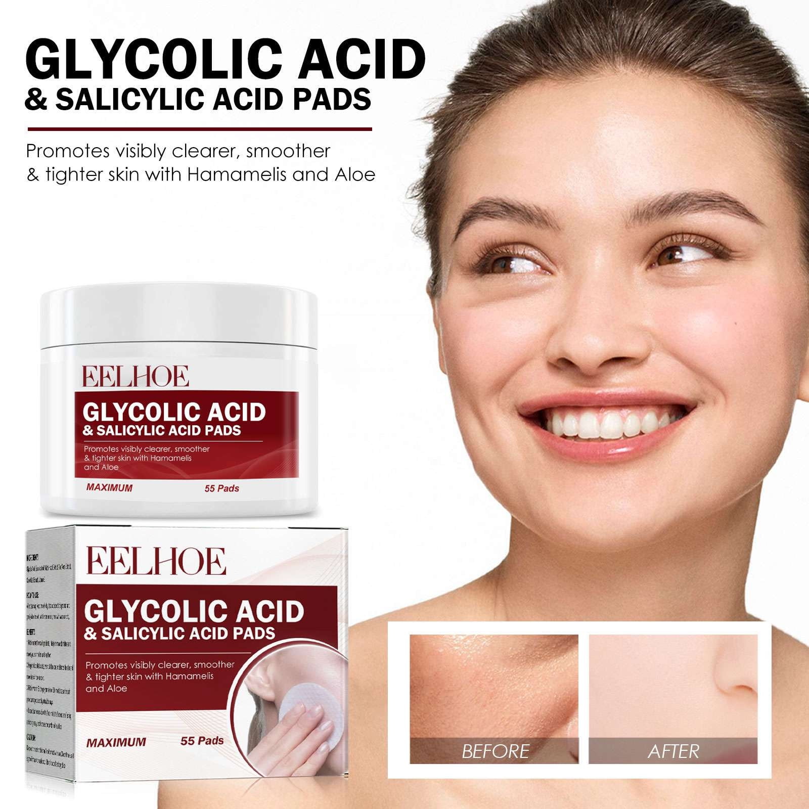 EARKITY Glycolic Acid Night Face Pads with Salicylic and Hyaluronic