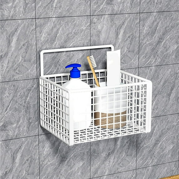 EARKITY Hanging Wall Basket, Wall Mount Wire Basket, No Drilling Wall Mounted Metal Basket, Iron Wire Mesh Baskets, Hanging Shower Fruit Vegetable Holder Organizer, Wall Basket for Bathroom Kitchen