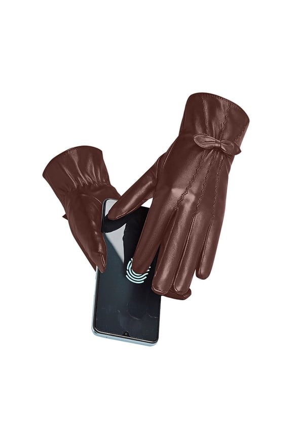 Leather Gloves for Women, Winter Warm Gloves, Touch Screen Warm Wool Lined Texting Driving Gloves, Fleece Lined Cold Weather Warm Gloves, Winter Warm Cycling Driving Bowknot Gloves