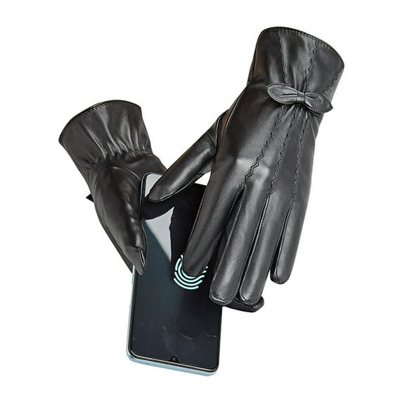 EARKITY Leather Gloves for Women, Winter Warm Gloves, Touch Screen Warm Wool Lined Texting Driving Gloves, Fleece Lined Cold Weather Warm Gloves, Winter Warm Cycling Driving Bowknot Gloves