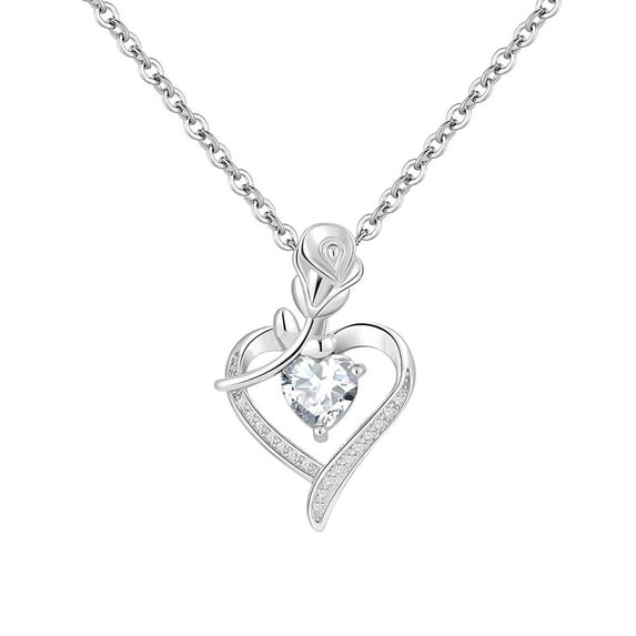 EARKITY Love Heart Necklace, Love Heart Pendant Necklaces for Women, 925 Sterling Silver Gold Plated Zirconia Birthstone Pendant Necklaces, Birthday Valentines's Day Mother's Day Jewelry Gift