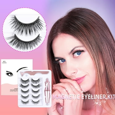 EARKITY Magnetic Eyelashes with Magnetic Eyeliner Kit, Reusable 3D Natural False Eyelashes Lashes Extension with 2 Tubes of Eyeliner