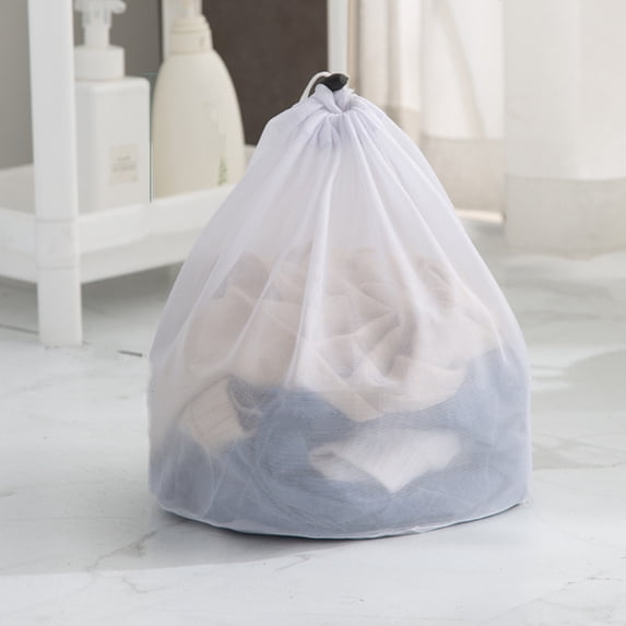 EARKITY Mesh Laundry Bags - Washing Machine Mesh Wash Bags - White Laundry Nets with Drawstring - Large Laundry Drawstring Bag for College, Dorm, Travel, Family and Apartment Dwellers