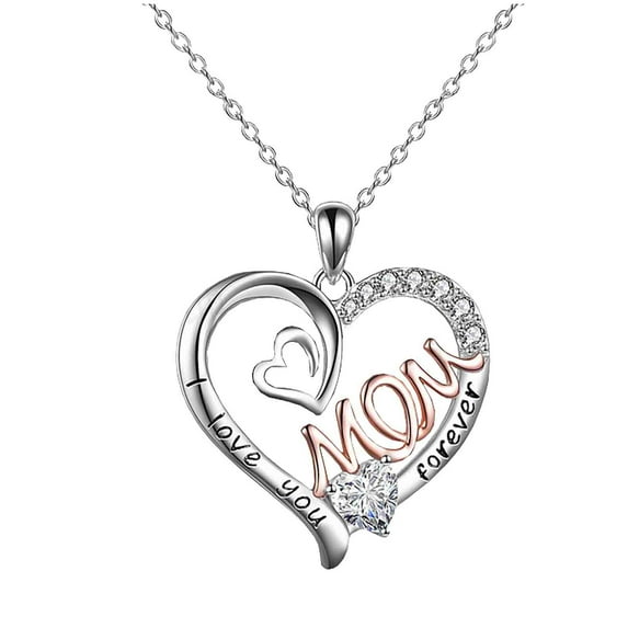 EARKITY Mom Necklace, Heart Necklace, Love Heart Pendant, 925 Sterling Silver Heart Necklace for Women, Engraved I Love You Mom Gifts for Mom from Daughter Mom Christmas Birthday Gifts for Mom