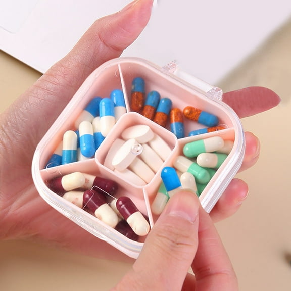 EARKITY Pill Case, Small Pill Box, Travel Pill Organizer Box, 5 Compartments Portable Pill Case, Pocket Compact Travel Medicine Holder for Vitamins, Fish Oils, Supplements, Medication