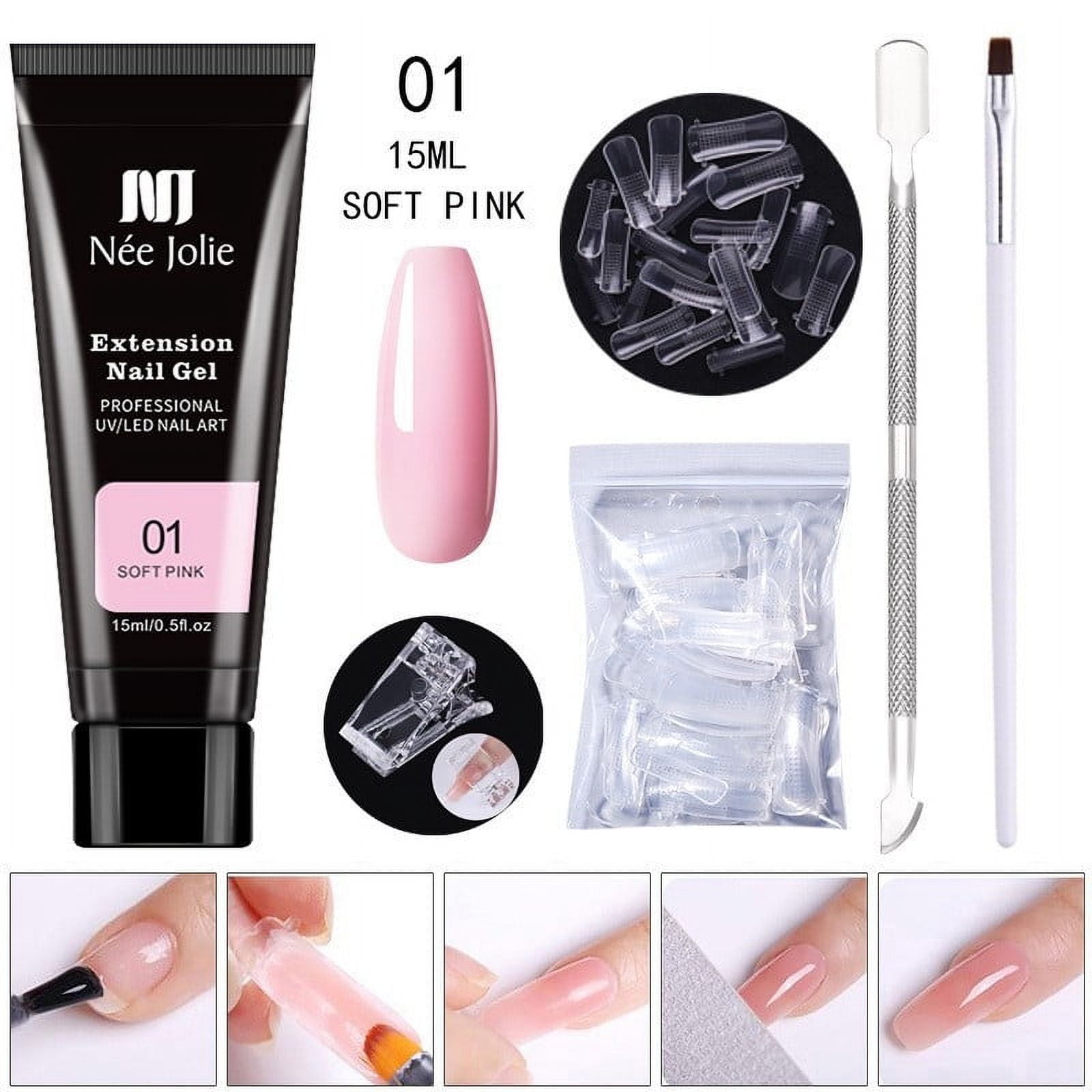 EARKITY Poly Nail Extension Gel Kit-Poly Nails Gel Kit Nude Clear Jelly Pink All In One Kit Builder Glue Gel with Nail Lamp Base Top Coat Set Nail Forms French Manicure Ideal Gifts, Clearance Sales