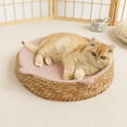 thumbnail image 1 of Rattan Woven Round Pet Cat Nest Bed Pink, Cotton Rattan Breathable Pet House, All Season Cozy Deep Sleeping Cushion for Cats & Small Dogs SDJMA, 1 of 6