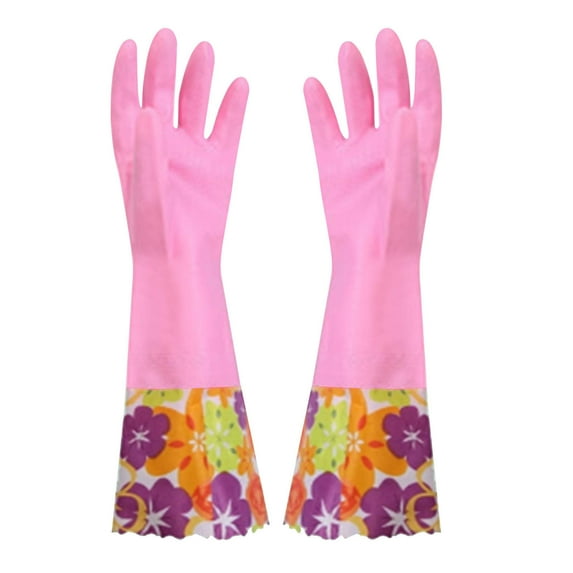 EARKITY Rubber Gloves, Flower Rubber Gloves, Reusable Dishwashing Gloves, Waterproof Non-Slip Household Gloves, Rubber Cleaning Gloves with Cotton Liner for Bleaching Bathroom, Laundry, Gardening