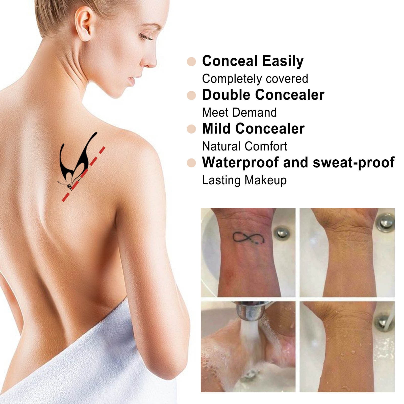 EARKITY Tattoo Cover Up, Tattoo Cover Up Makeup Waterproof, Professional Tattoo Concealer for Dark Spots, Scars, Vitiligo, And More