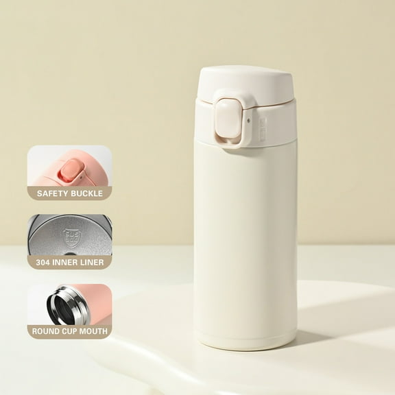 EARKITY Water Bottle - Vacuum Insulated Thermos Thermal Water Bottle Travel Coffee Mug with Safety Buckle Lid Stainless Steel Leak Proof Tumbler Thermo Flask, Compact Type & One Touch Open