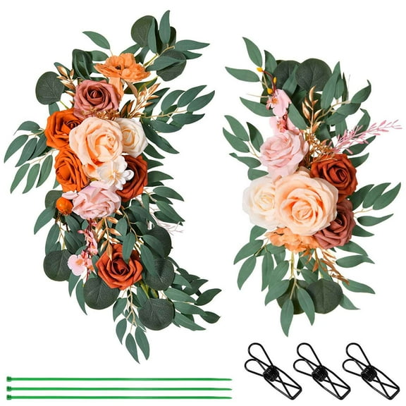 EARKITY Wedding Arch Flowers, Artificial Flower Swag, Wedding Arch Decor, Rose Flower Swag, Faux Flower Swag Set of 2 for Wedding Welcome Signs Floral Decorations and Wedding Reception Ceremony Signs