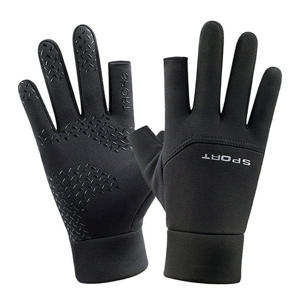 EARKITY Winter Cycling Gloves, Motorcycle Cycling Gloves, 2-Fingerless Fishing Hunting Sport Running Bike Gloves, Waterproof Anti-Slip Mountain Biking Gloves, Driving Golf Gloves for Men Women