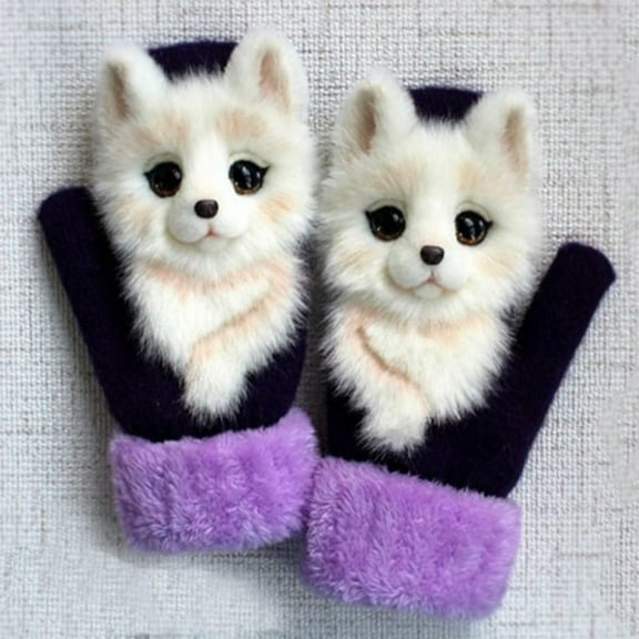 EARKITY Winter Gloves, Cute Animal Mittens, Hand-Knitted Pet Gloves, Handmade Plush Animal Gloves, Full Fingers Thickening Soft Winter Warm Mittens for Women Girl