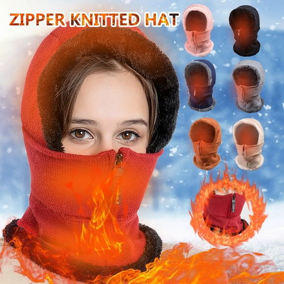 EARKITY Winter Warm Cap Scarf, Women Winter Beanie Hats, One Piece Hooded Scarf Beanie Knit Hats, Skull Neck Circle Scarf Ski Snow Hat Cap, Cycling Ski Thermal Face Cover Hat, for Cold Weather