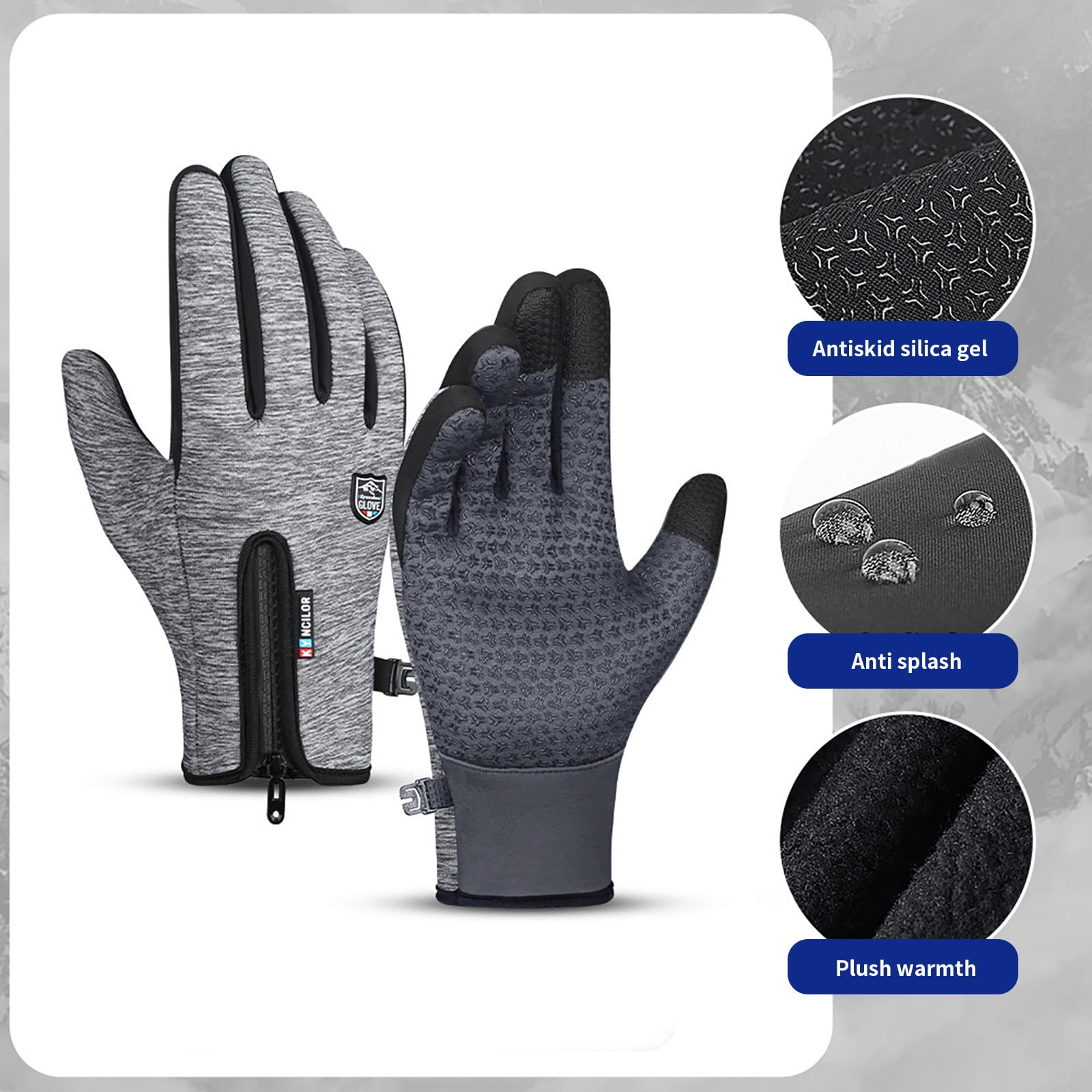 Rygai Winter Warm Waterproof Windproof Non-Slip Touch Screen Gloves Outdoor Equipment Black M