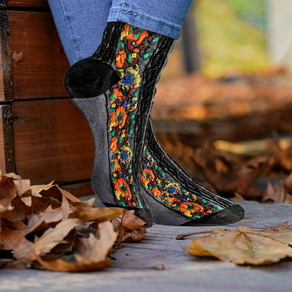 EARKITY Wool Socks, Women's Floral Design Vintage Crew Socks, Aesthetic Vintage Ethnic Style Socks for Girls, Above Ankle Crew Stretch Socks, Unique Gifts for Women Girls