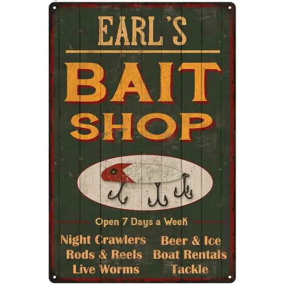 EARL'S Green Bait Shop Man Cave 8 x 12 High Gloss Metal 208120027101