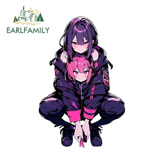 EARLFAMILY 5.1" Anime Neol Girl Kneeling Car Stickers Vinyl Auto Body Decal