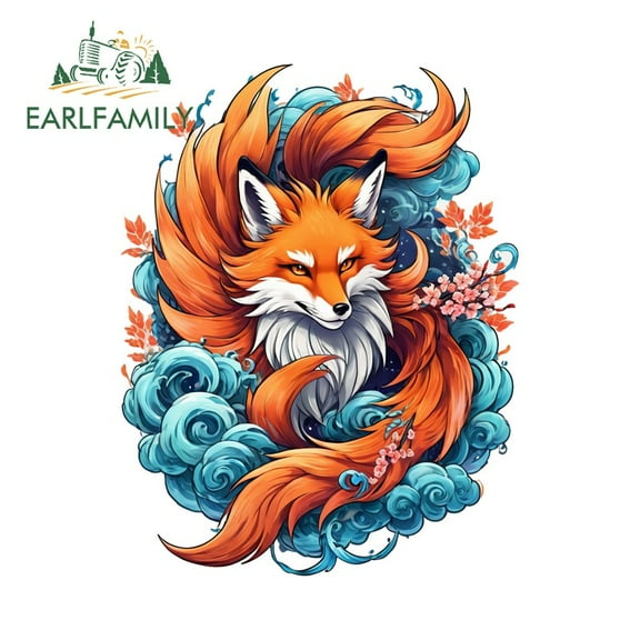EARLFAMILY 5.1" Artstic Fox Head Car Stickers Occlusion Scratch Trolley 3D Decal