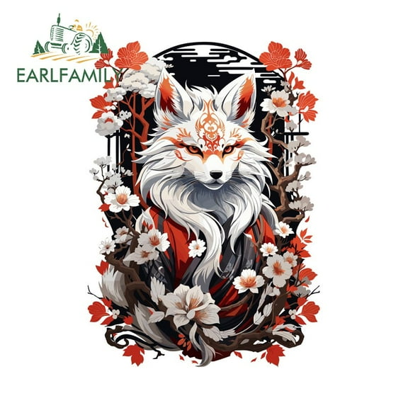 EARLFAMILY 5.1" Artstic Fox Head Car Stickers Sunscreen Vehicle Truck JDM Decals