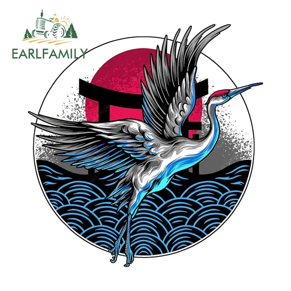 EARLFAMILY 5.1" Beautiful Crane Flying Car Stickers Custom Cartoon Printing Motorcycle Decal Funny Surfboard Decor