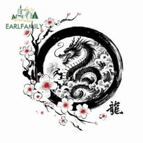 EARLFAMILY 5.1" Black Dragon with Flowers Car Sticker Rearview Mirror Decal
