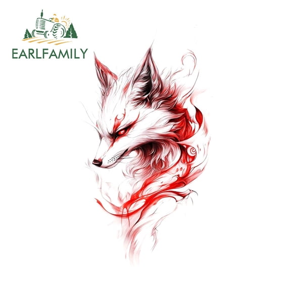 EARLFAMILY 5.1" Black with Red Fox Graffiti Car Stickers Personality Motorcycle Skateboard Rear Windshield JDM Decal Occlusion Scratch Car Styling