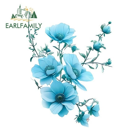 EARLFAMILY 5.1" Blue Flowers Car Stickers Waterproof Occlusion Scratch JDM Vinyl Decal Suitable for Motorcycle Rear Windshield Luggage Truck Laptop
