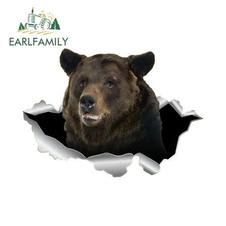 EARLFAMILY 5.1" Brown Bear Car Stickers Funny Torn Animal Peek ATV Vinyl Auto Decal Waterproof Surfboard Car Accessories