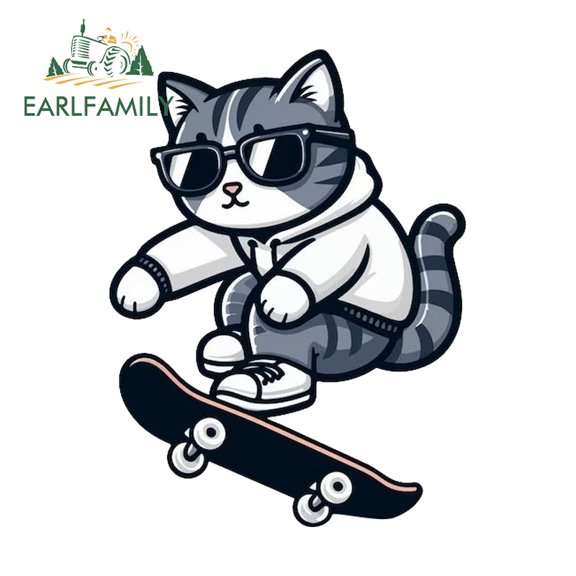EARLFAMILY 5.1" Cat Car Sticker Interesting Occlusion Scratch Campervan Surfboard Rear Windshield Vinyl Decal Waterproof Vinyl Car Wrap