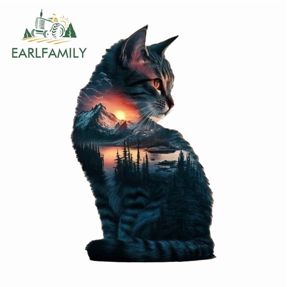 EARLFAMILY 5.1" Cat Car Stickers Fashionable Waterproof Campervan Skateboard Rear Windshield Vinyl Decal Occlusion Scratch Exterior Accessories