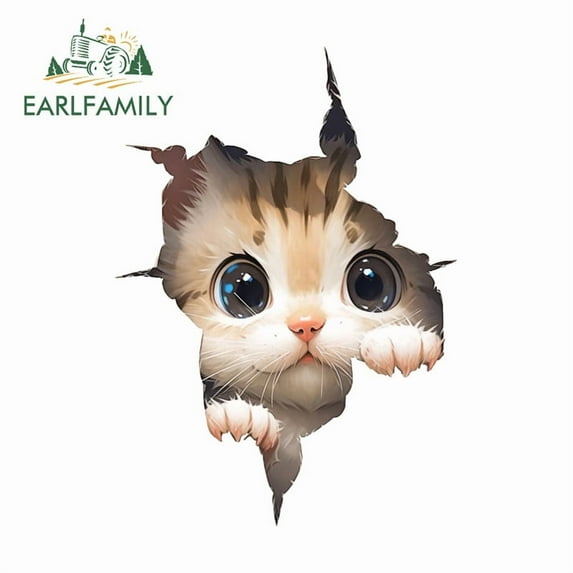 EARLFAMILY 5.1" Cat Tear 3D Cartoon Car Stickers Motorcycle Windshield Skateboard Luggage Truck Vinyl Decal Occlusion Scratch Waterproof Decor
