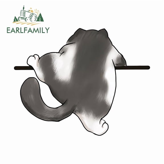 EARLFAMILY 5.1" Cat's Back View Cartoon Car Stickers Waterproof Occlusion Scratch Motorcycle Trolley SUV Vinyl Decals Fashionable Car Door Protector
