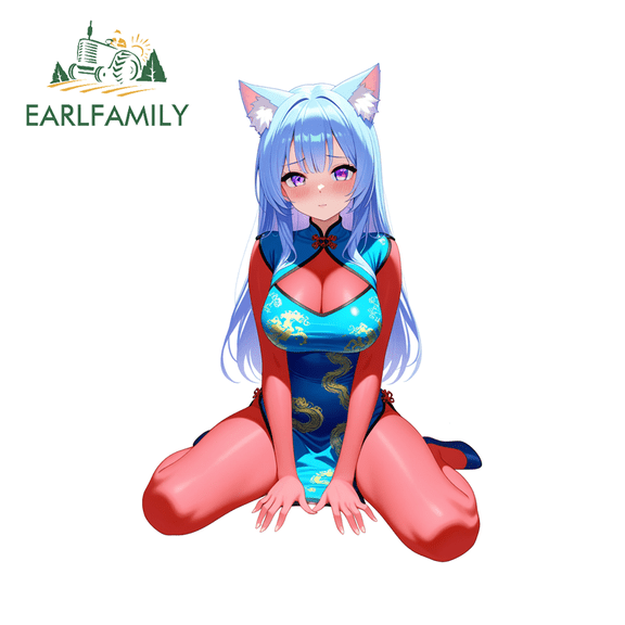 EARLFAMILY 5.1" Catgirl Car Sticker Personality Scratch-Proof Vehicle JDM Decal
