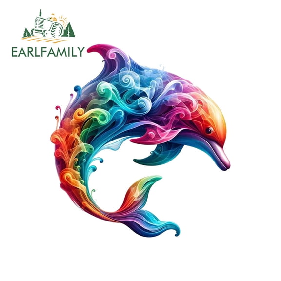 EARLFAMILY 5.1" Colorful Dolphins Car Stickers Personality Motorcycle Skateboard Rear Windshield PVC Decal Occlusion Scratch Vinyl Car Wrap