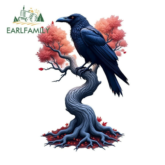 EARLFAMILY 5.1 in Crow in the Tree Car Sticker Waterproof Motorcycle Skateboard Rear Windshield Vinyl Decals Creative Occlusion Scratch Car Accessories