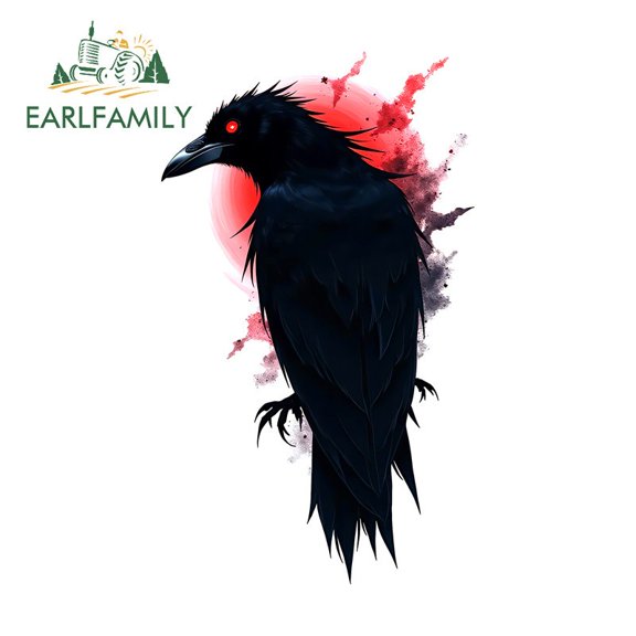 EARLFAMILY 5.1" Crow with Red Sun Darkness Car Stickers Laptop Vinyl JDM Decal