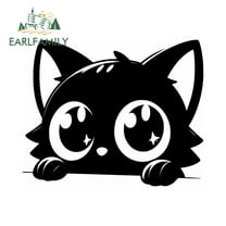 EARLFAMILY 5.1" Cute Black Cat Car Stickers Cartoon Creative Motorcycle Rearview Mirror Surfboard Waterproof Vinyl Decal Scratch-Proof Car Label