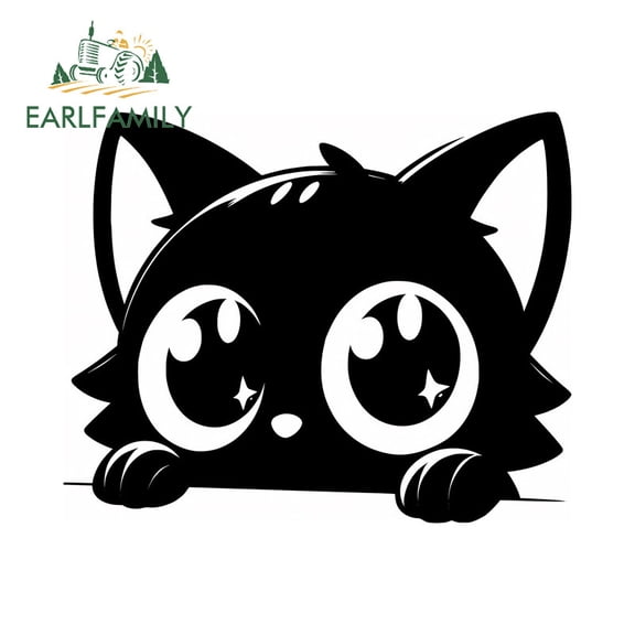 EARLFAMILY 5.1" Cute Black Cat Car Stickers Cartoon Creative Motorcycle Rearview Mirror Surfboard Waterproof Vinyl Decal Scratch-Proof Car Label