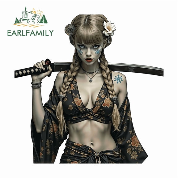 EARLFAMILY 5.1" Demon Samurai Female Black Style Car Stickers Artistic RV Decal