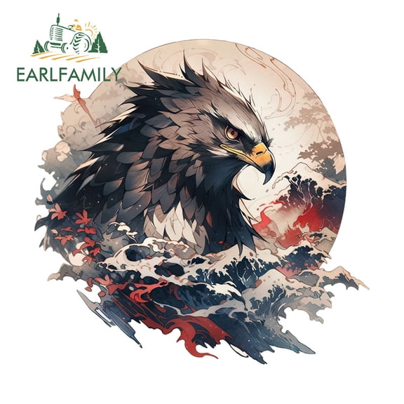 EARLFAMILY 5.1" Eagle Japanese Car Sticker Motorcycle Windows Air Conditioner Suitcase Waterproof JDM Vinyl Decal Scratch-Proof Car Door Protector