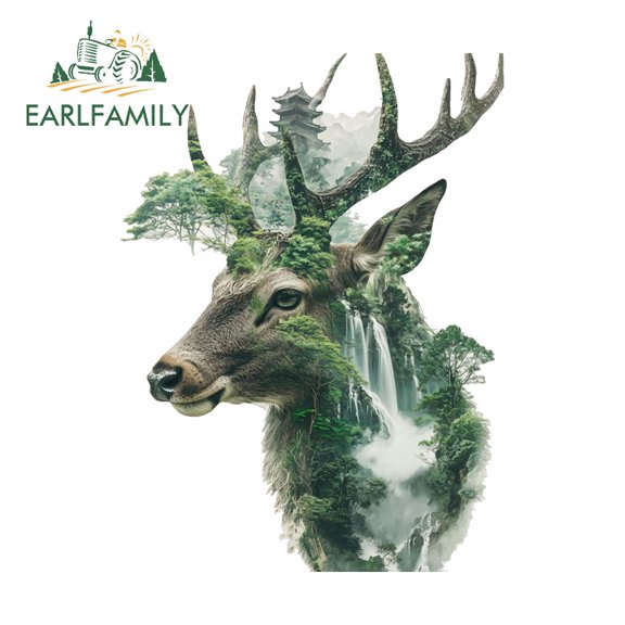 EARLFAMILY 5.1" Elk Landscape Cartoon Car Stickers Personality Waterproof Campervan Truck Surfboard Windows Vinyl Decal Occlusion Scratch Car Styling