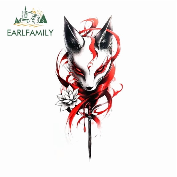 EARLFAMILY 5.1" Fox Head Cartoon Car Sticker Caravan Skateboard Windows Laptop Creative Amusing Vinyl Decals Waterproof Occlusion Scratch Car Label