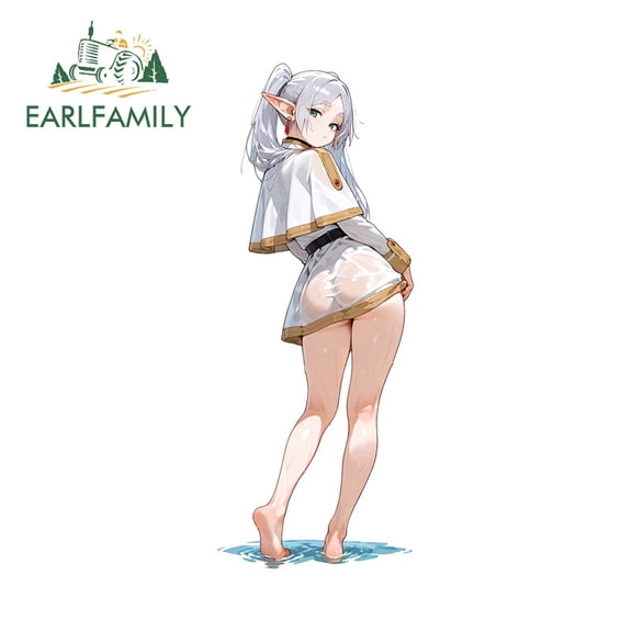 EARLFAMILY 5.1" Frieren Car Sticker Personality Rearview Mirror Motorcycle Surfboard Computer Occlusion Scratch 3D Decal Waterproof Car Accessories