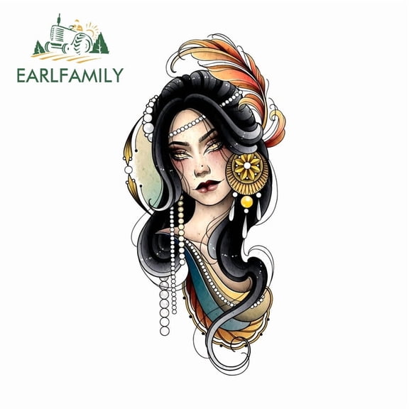 EARLFAMILY 5.1" Geisha Graffiti Car Stickers Artistic Motorcycle Rearview Mirror Skateboard Windshield Waterproof Vinyl Decal Occlusion Scratch Vinyl Car Wrap