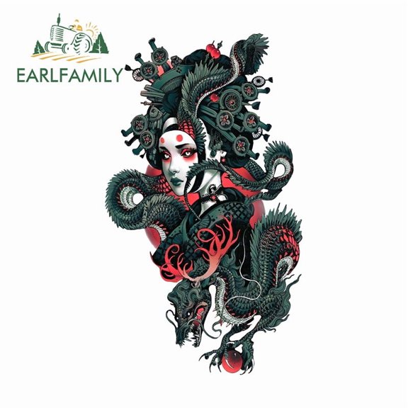EARLFAMILY 5.1" Geisha Graffiti Car Stickers Artistic Motorcycle Rearview Mirror Skateboard Windshield Waterproof Vinyl Decal Occlusion Scratch Vinyl Car Wrap