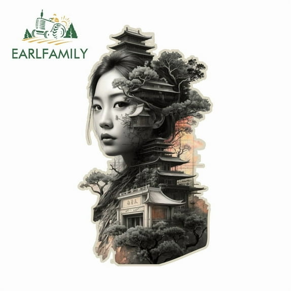 EARLFAMILY 5.1" Geisha Landscape Cartoon Car Stickers Waterproof PVC Decals Suitable for Laptop Trunk Rear Windshield Suitcase Motorcycle Skateboard