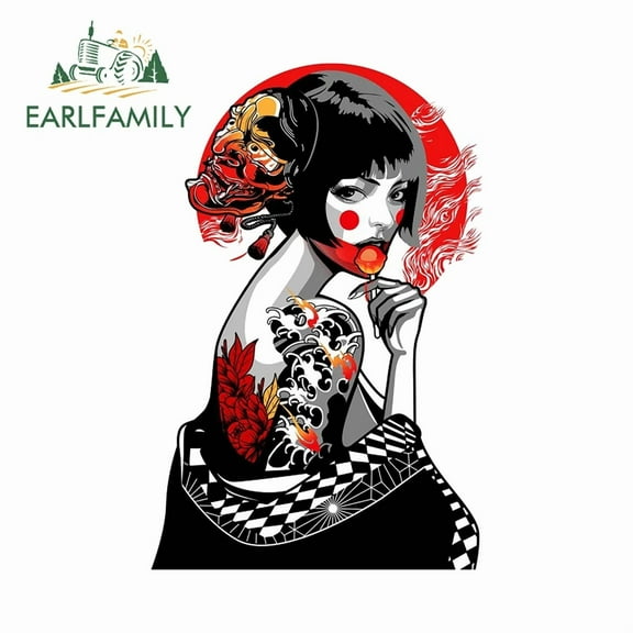 EARLFAMILY 5.1" Geisha Mask Fanart Car Sticker Tattoo Japanese Trunk Creative Bumper Decal Personality Motorcycle Decor