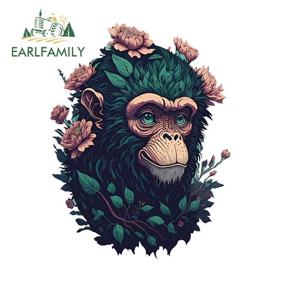 EARLFAMILY 5.1" Gorilla with Flowers Cartoon Car Sticker Waterproof Campervan Skateboard JDM Vinyl Decal Amusing Occlusion Scratch Car Accessories