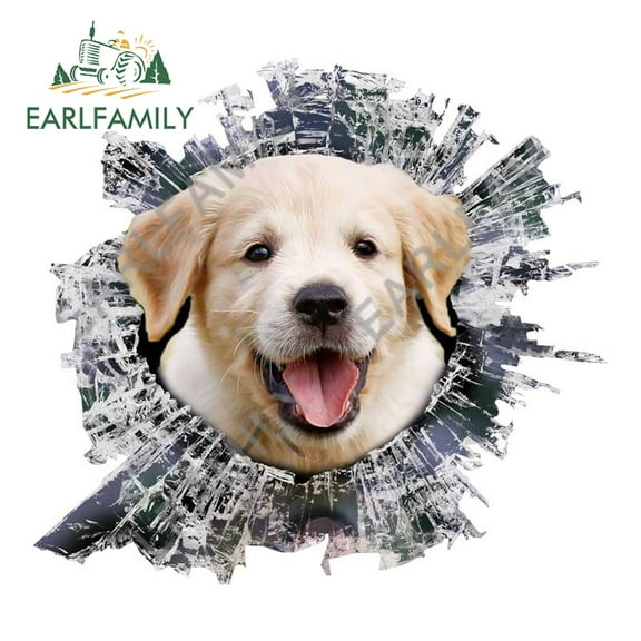 EARLFAMILY 5.1 Inch 3D Broken Glass Animal Baby Labrador Car Decal Pet Dog Car Sticker Rear Windshield Crack Stickers